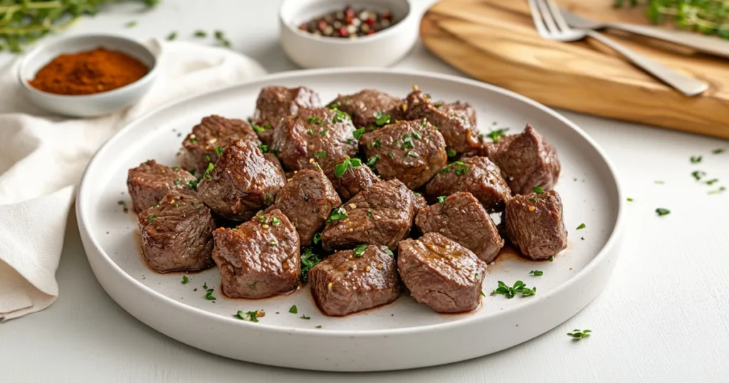 Beef Tenderloin Tips Dish with Gourmet Presentation