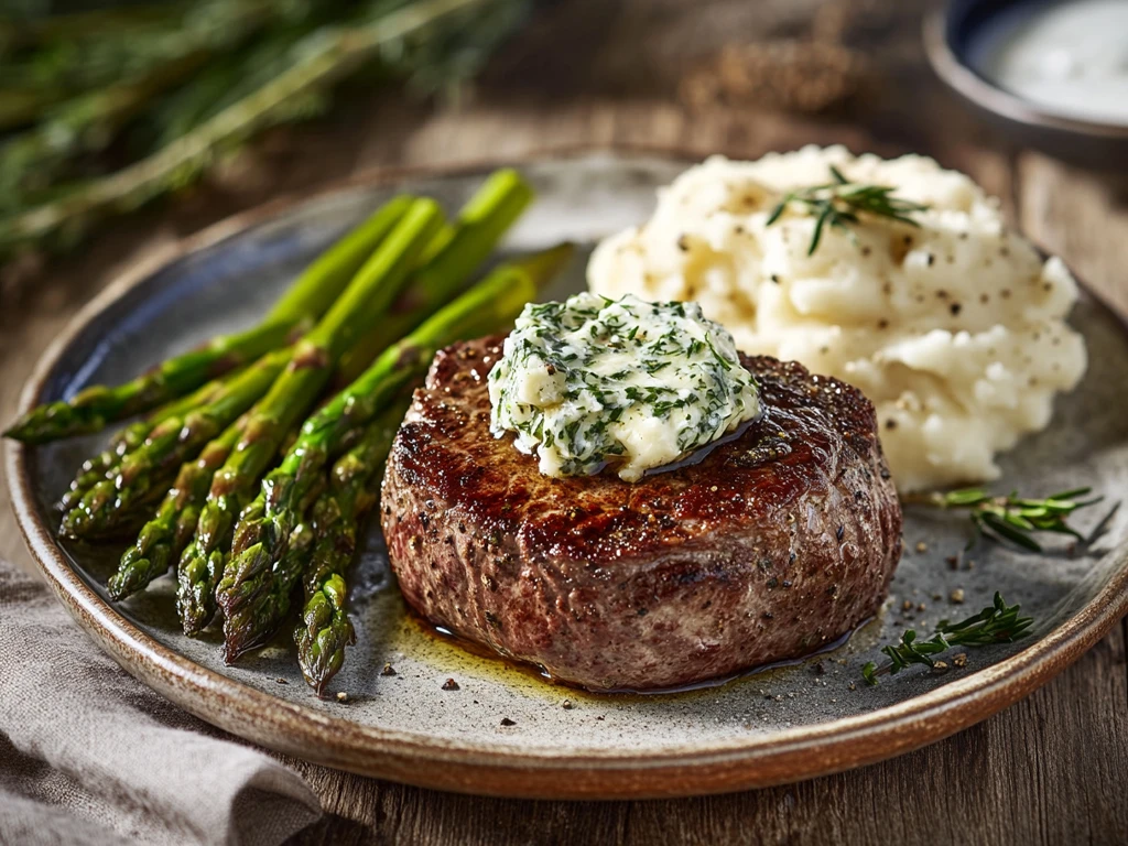 Juicy Filet Mignon Steak with Herb Butter