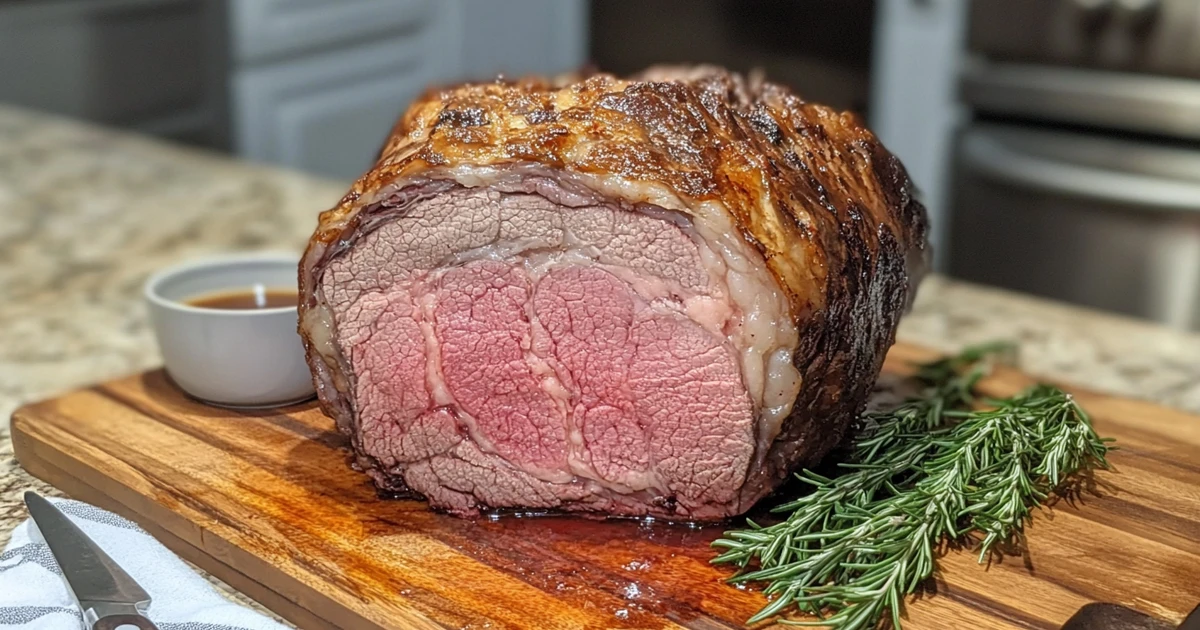 Perfectly Cooked Prime Rib Roast with Juicy Slices