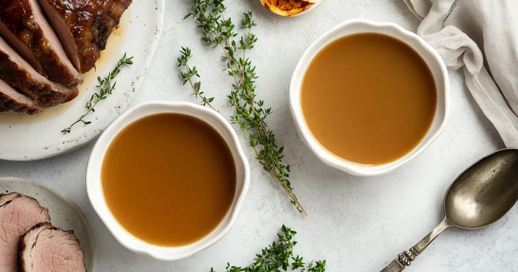 Au Jus and Au Jus Gravy in Elegant Bowls