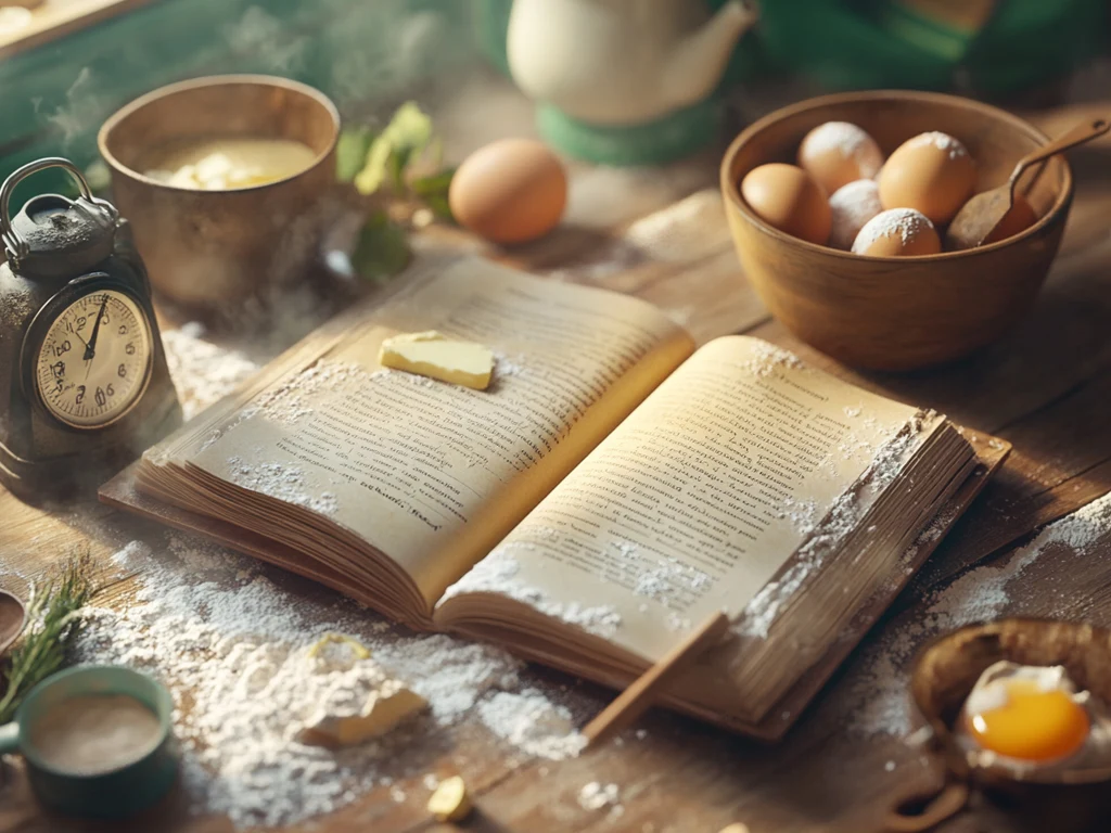 Partially prepared cookie ingredients with an open recipe