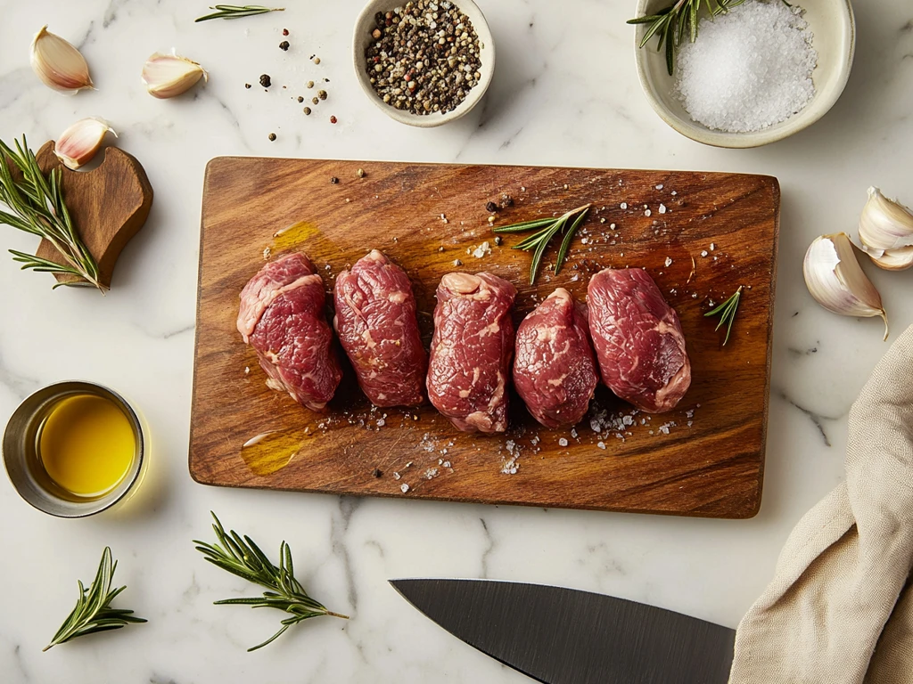 Fresh Beef Tenderloin Tips with Ingredients for Preparation