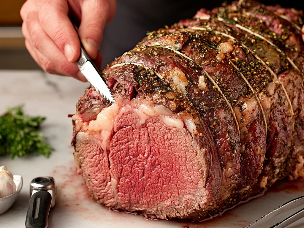 Chef Trimming Fat Cap on Prime Rib Roast