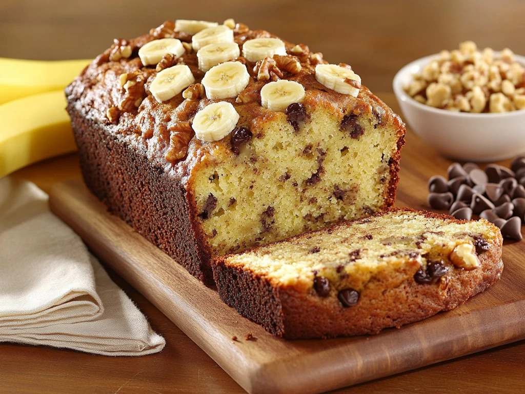 Fresh Banana Bread with Chocolate Chips and Nuts