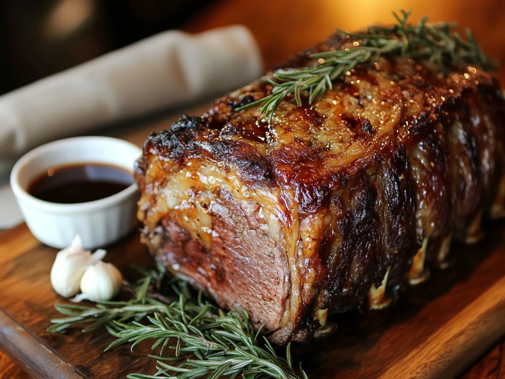 Restaurant-Style Prime Rib with Herb Garnish