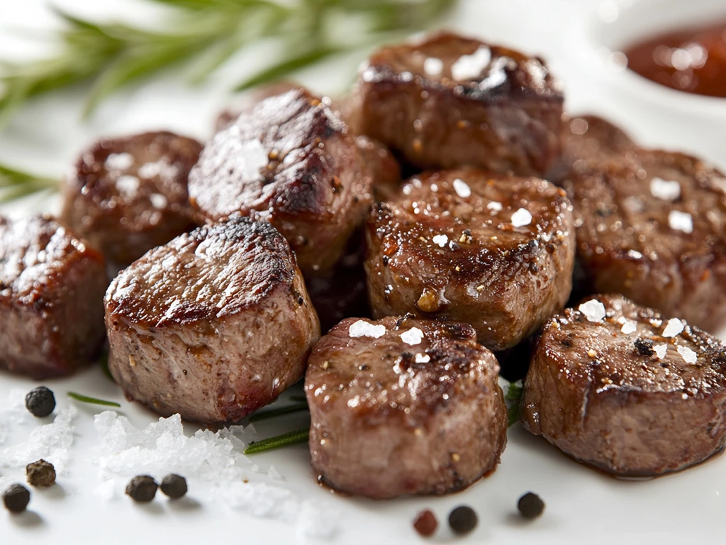 Close-Up of Tender Beef Tenderloin Tips