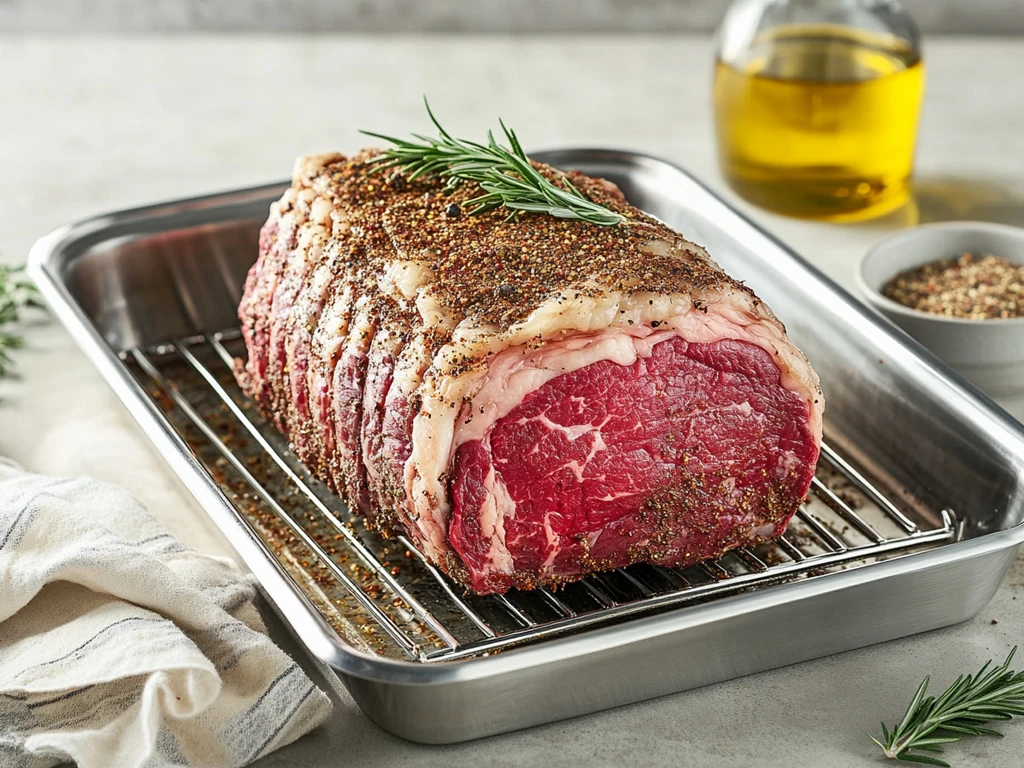 Seasoned Prime Rib Roast with Dry Rub and Herbs