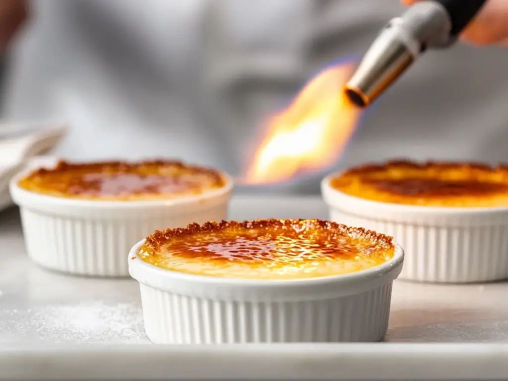 Caramelizing Crème Brûlée Sugar Topping