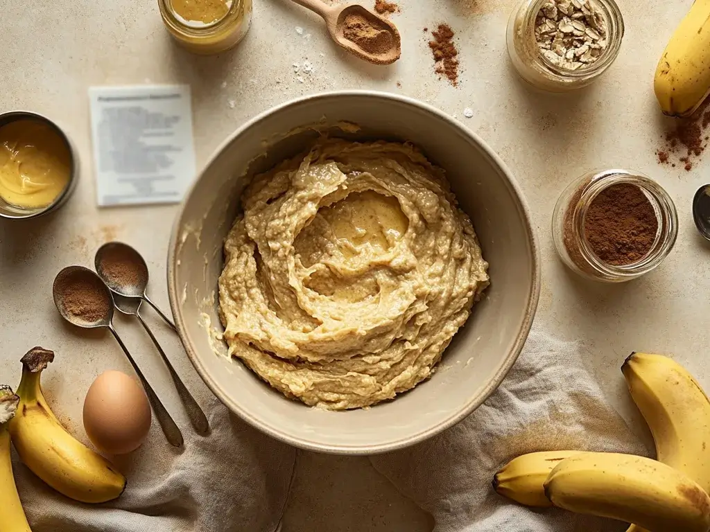 Mixing banana bread batter with substitute ingredients