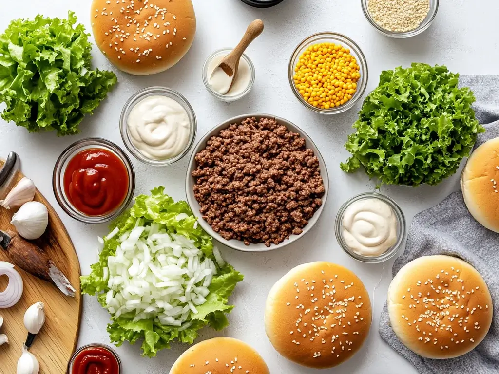 Ingredients for Big Mac Sloppy Joes