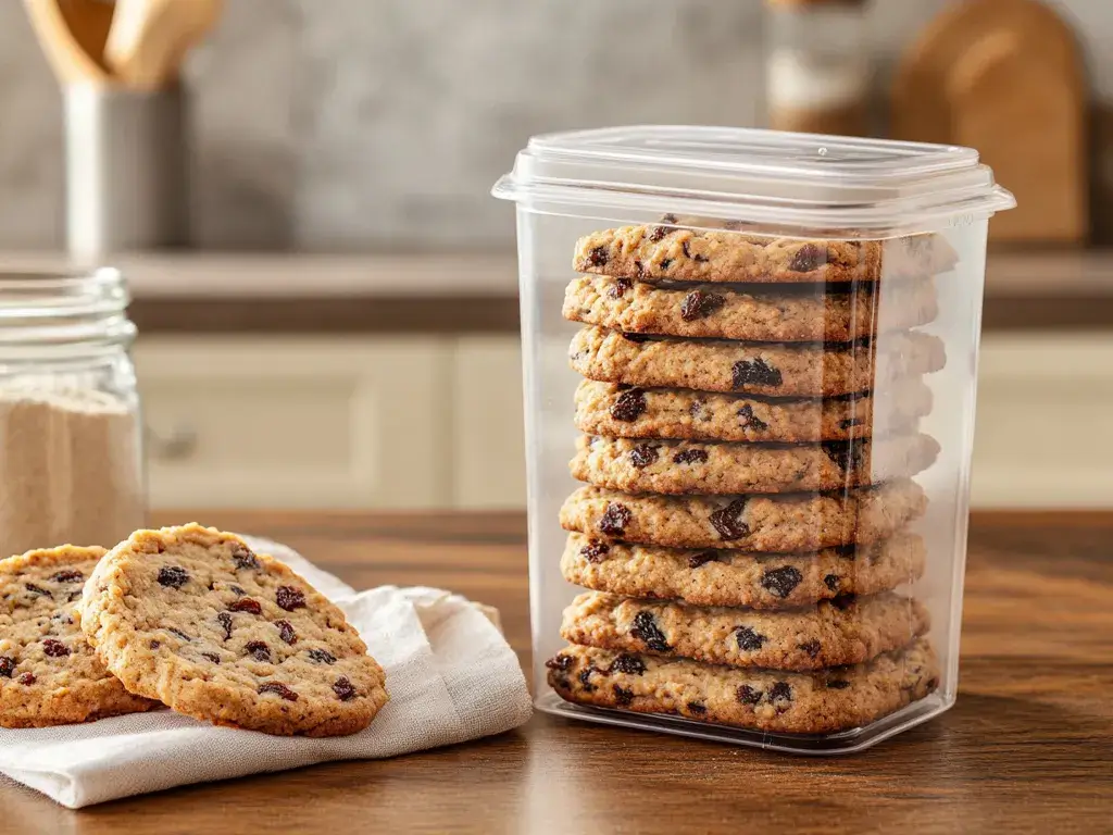 Freshly Stored Oatmeal Raisin Cookies