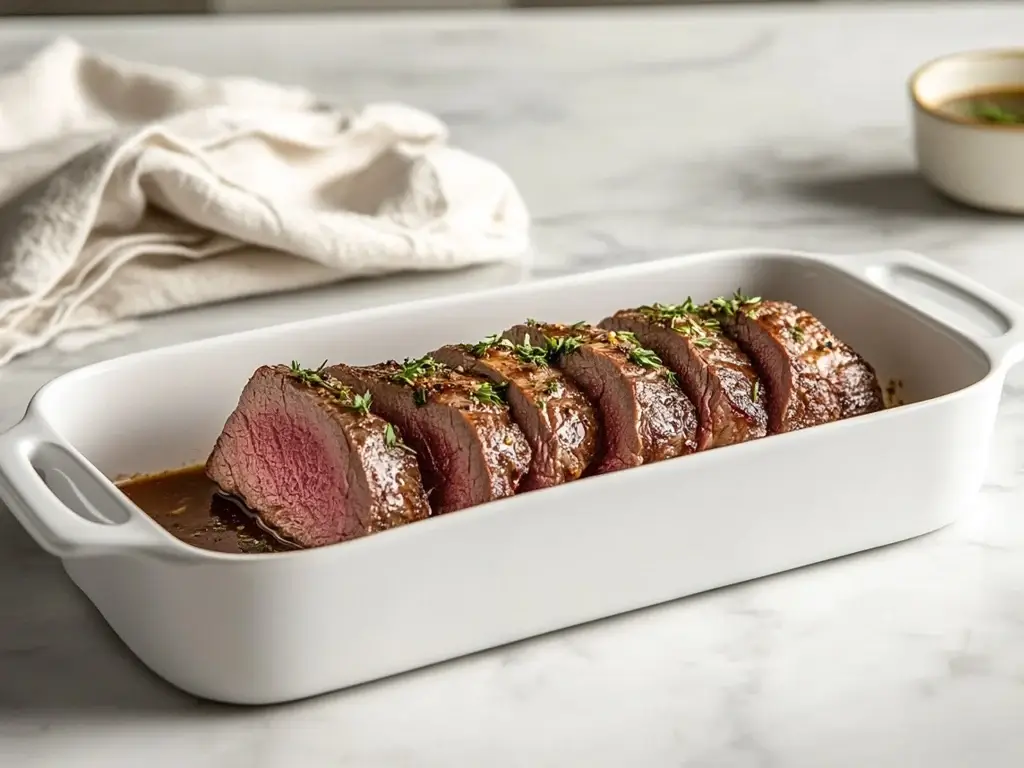 Reheated Sliced Beef Tenderloin with Herbs