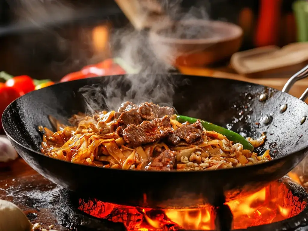 Beef Pad Thai Stir-Frying Process