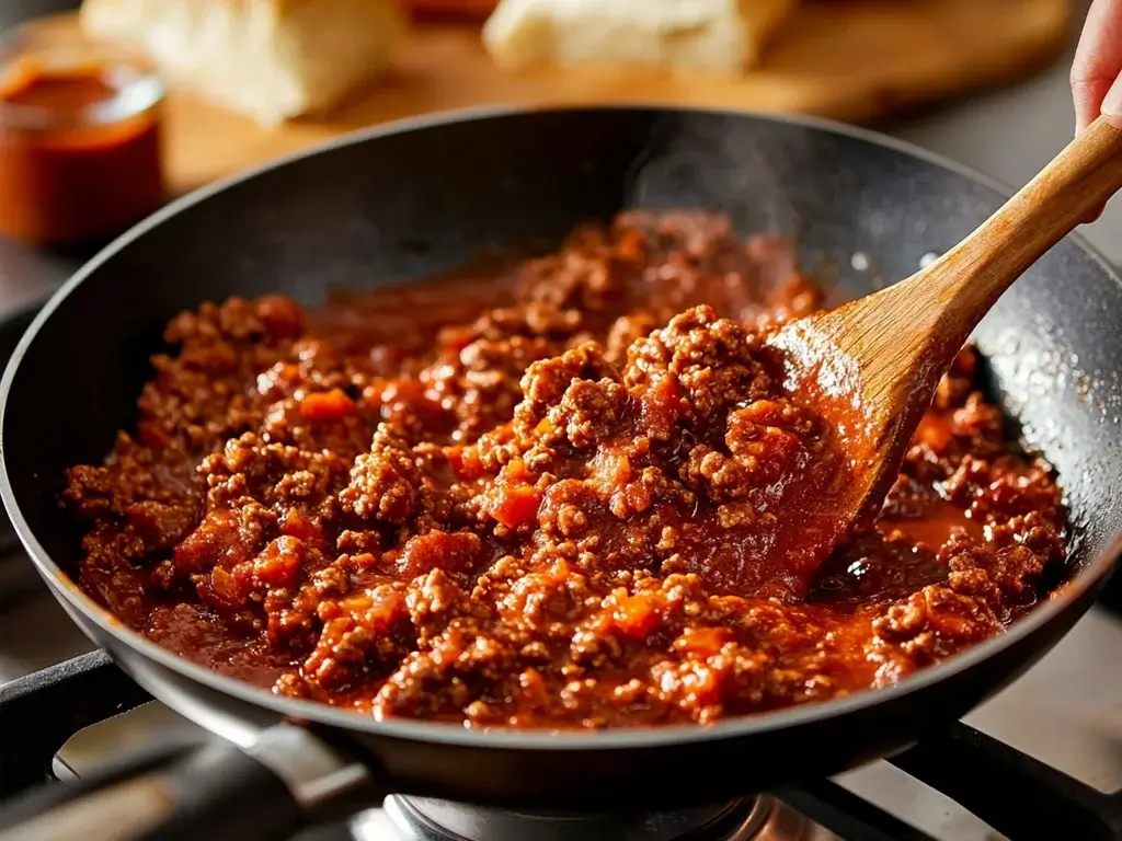 Cooking Sloppy Joe Filling in a Skillet