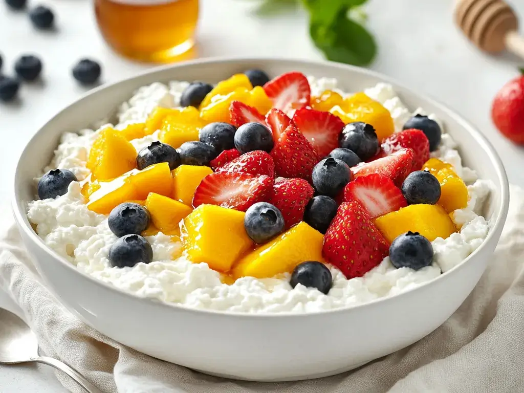 Cottage Cheese with Berries, Mango, and Honey